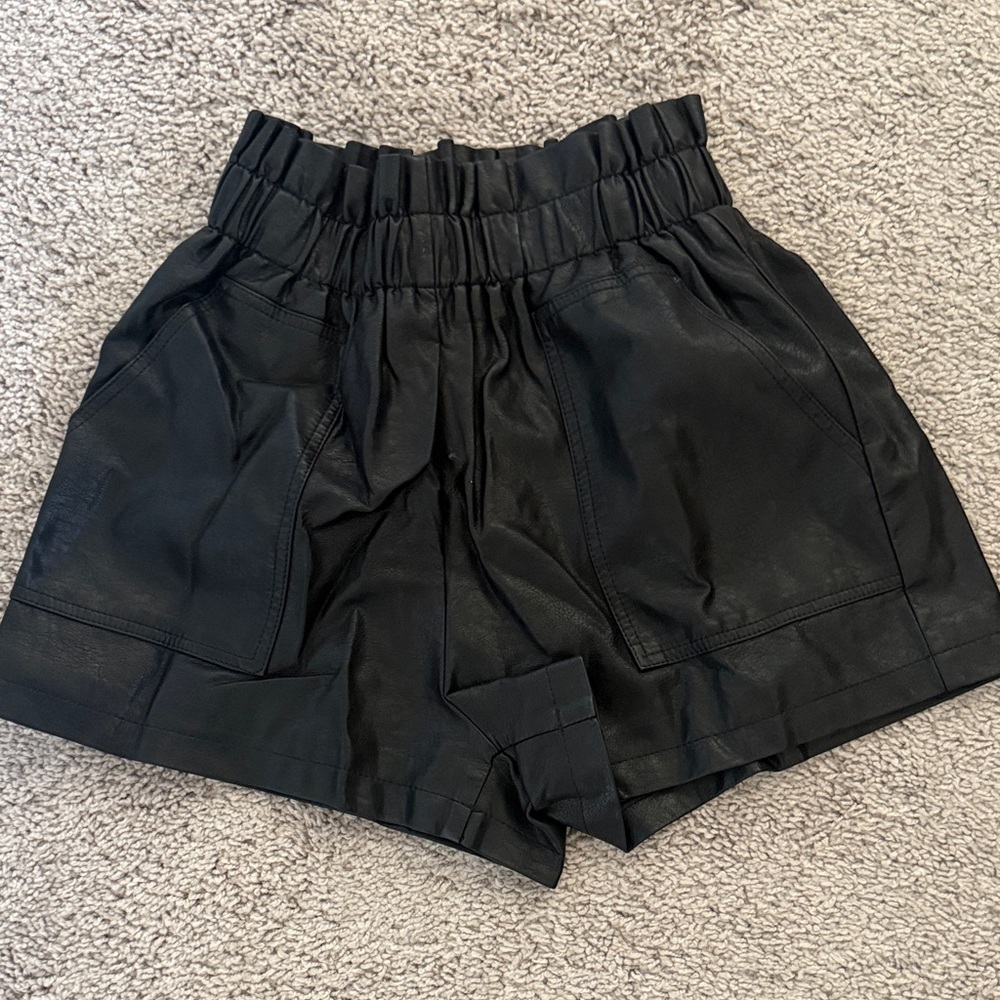 Black High-Waist Paperbag Women's Pleather Shorts